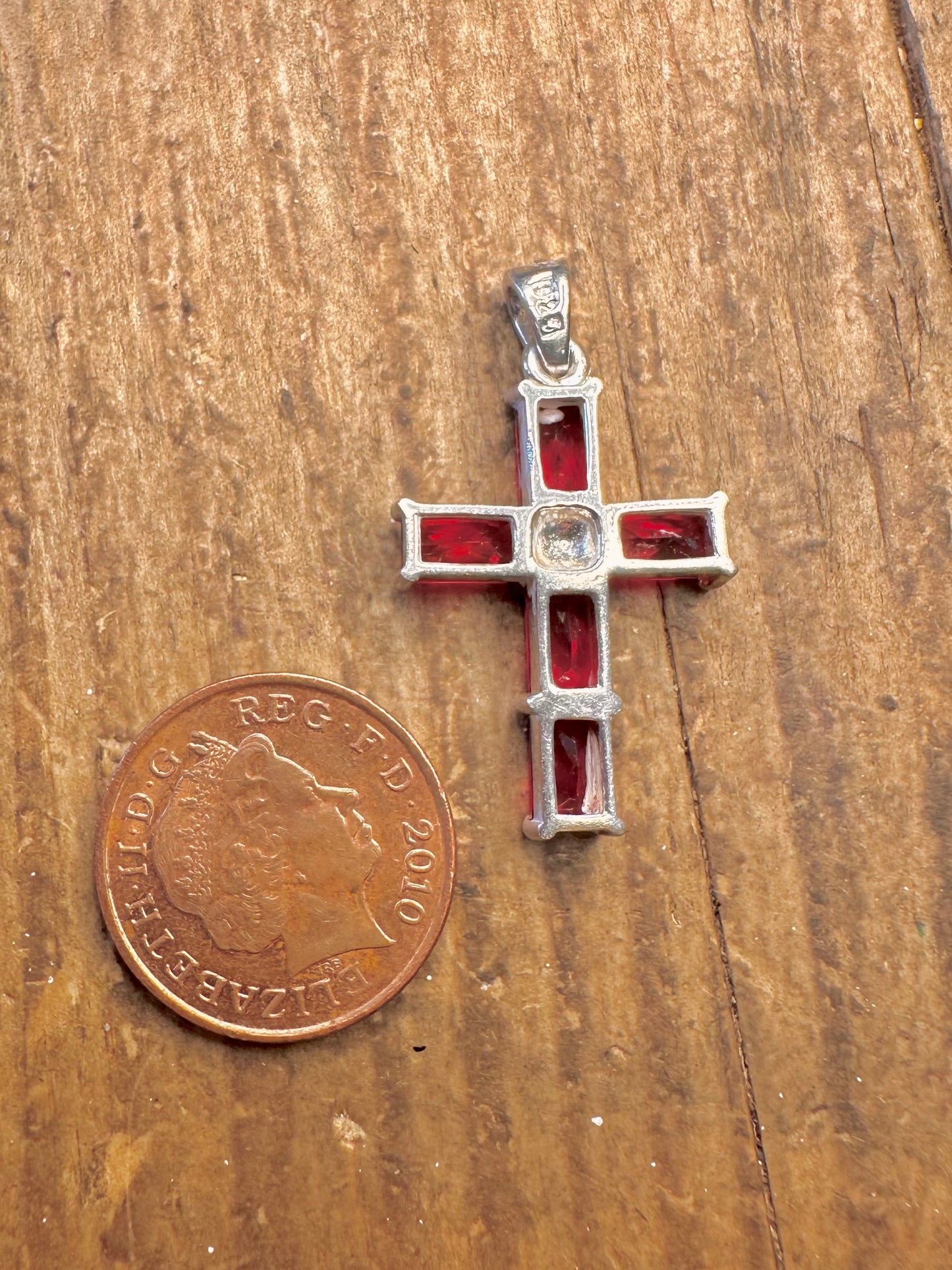 Red Stone Cross 925 Sterling Silver Pendant