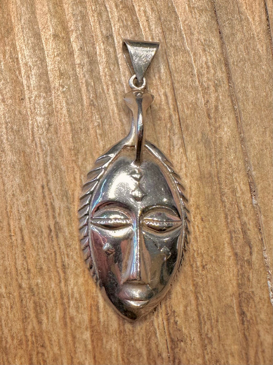 Anhänger Vintage Afrikanische Maske aus 925 Sterling Silber