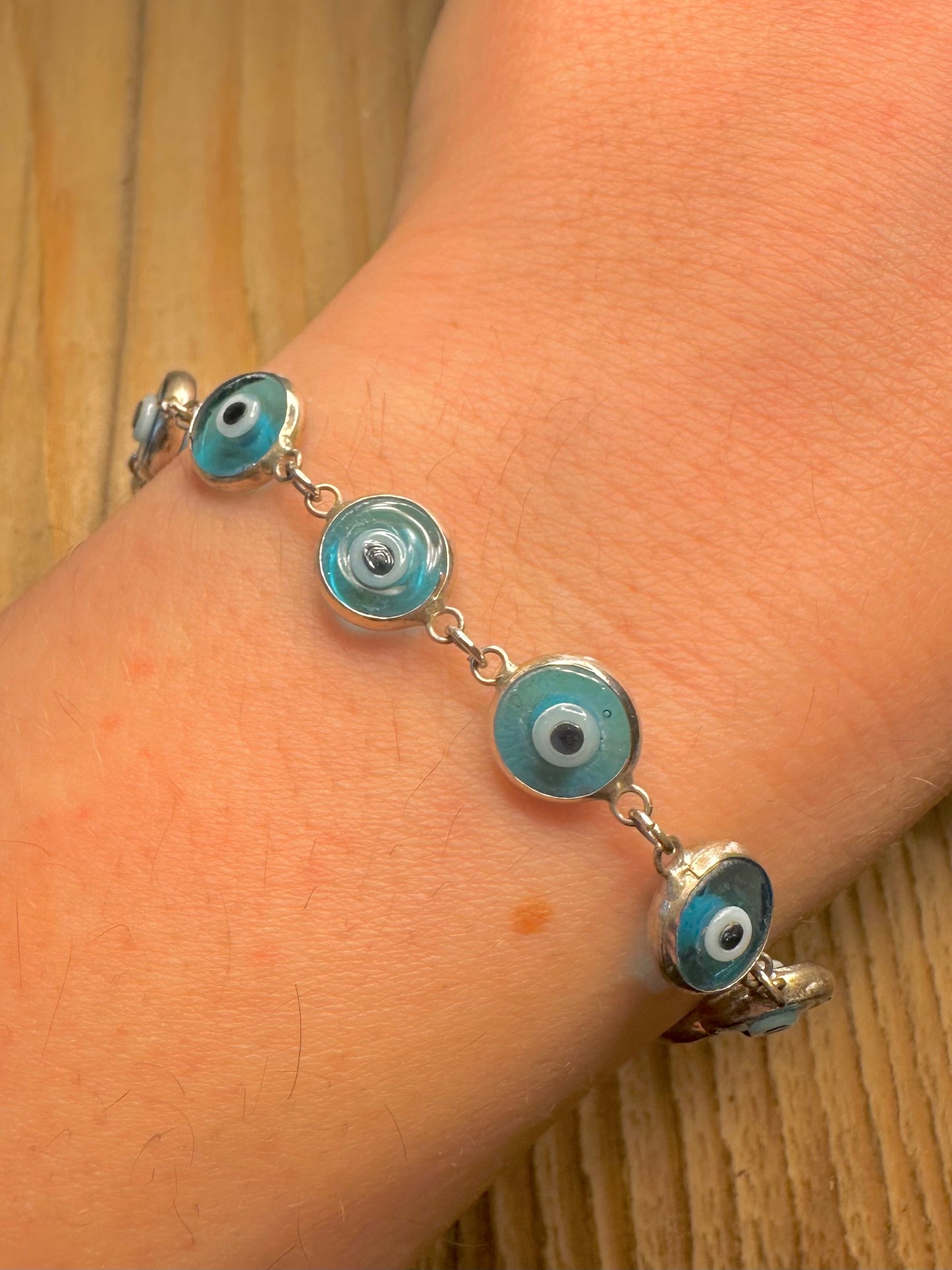 Vintage Evil Eye Link 900 Silver 7.5 inch Bracelet