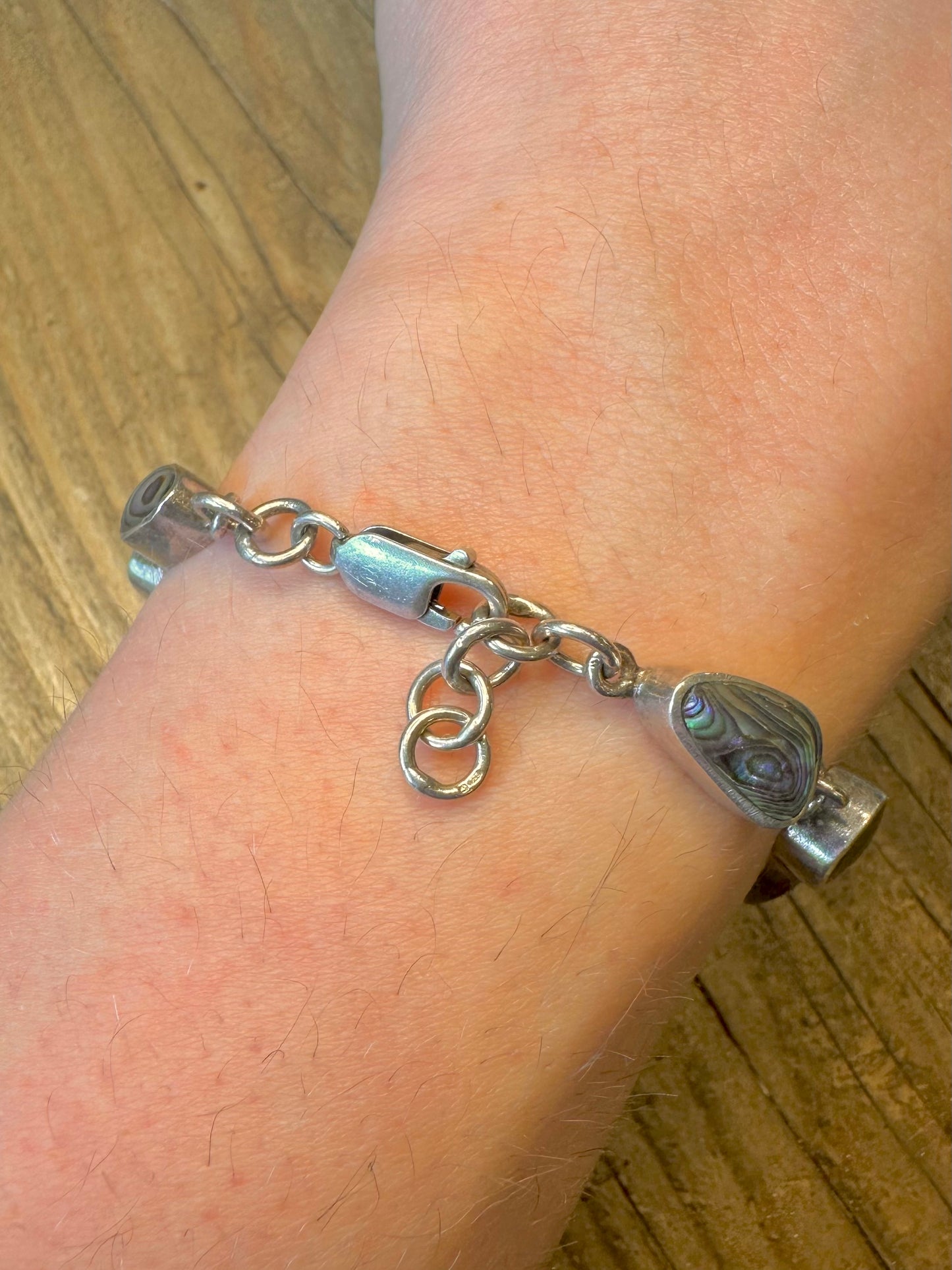 Abalone Abstract Shapes 925 Sterling Silver 8 to 8.6 inch Bracelet