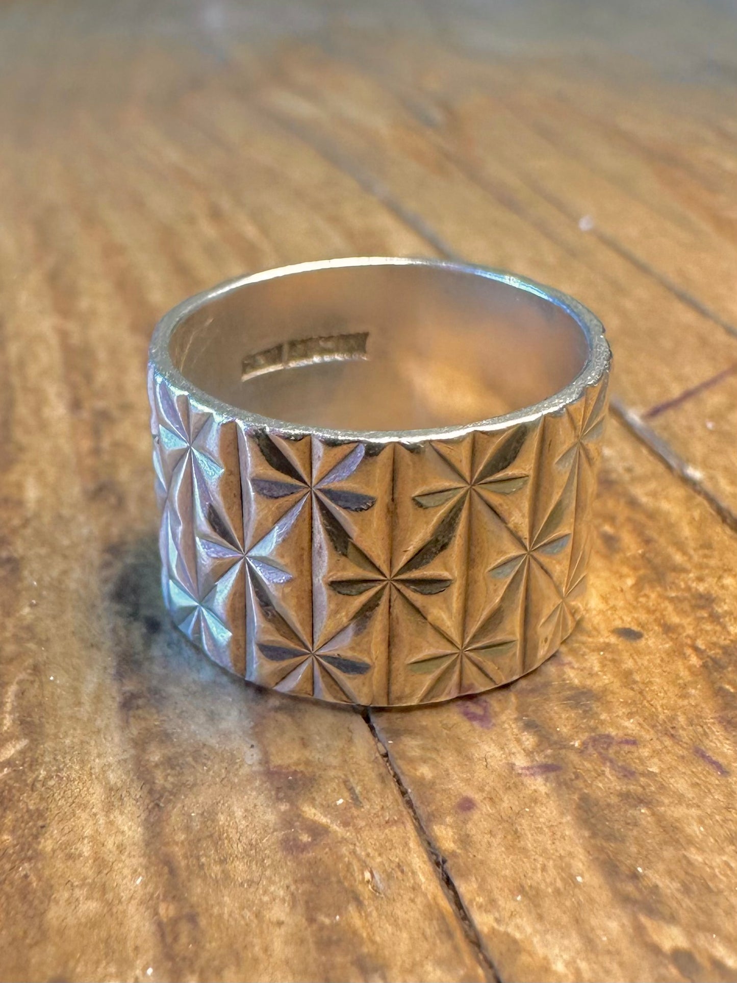 Wide 1972 Geometric Starburst Band 925 Sterling Silver Size L Ring