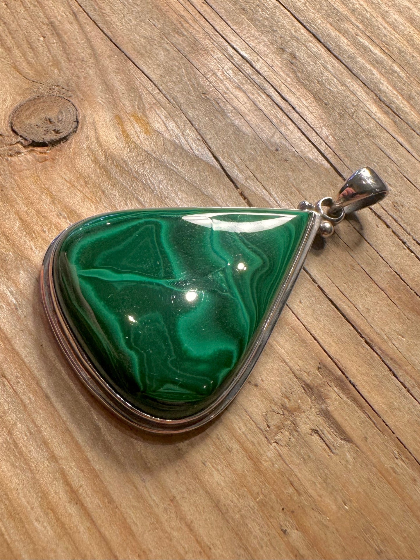 Vintage Malachit Tropfen 925 Sterling Silber Anhänger