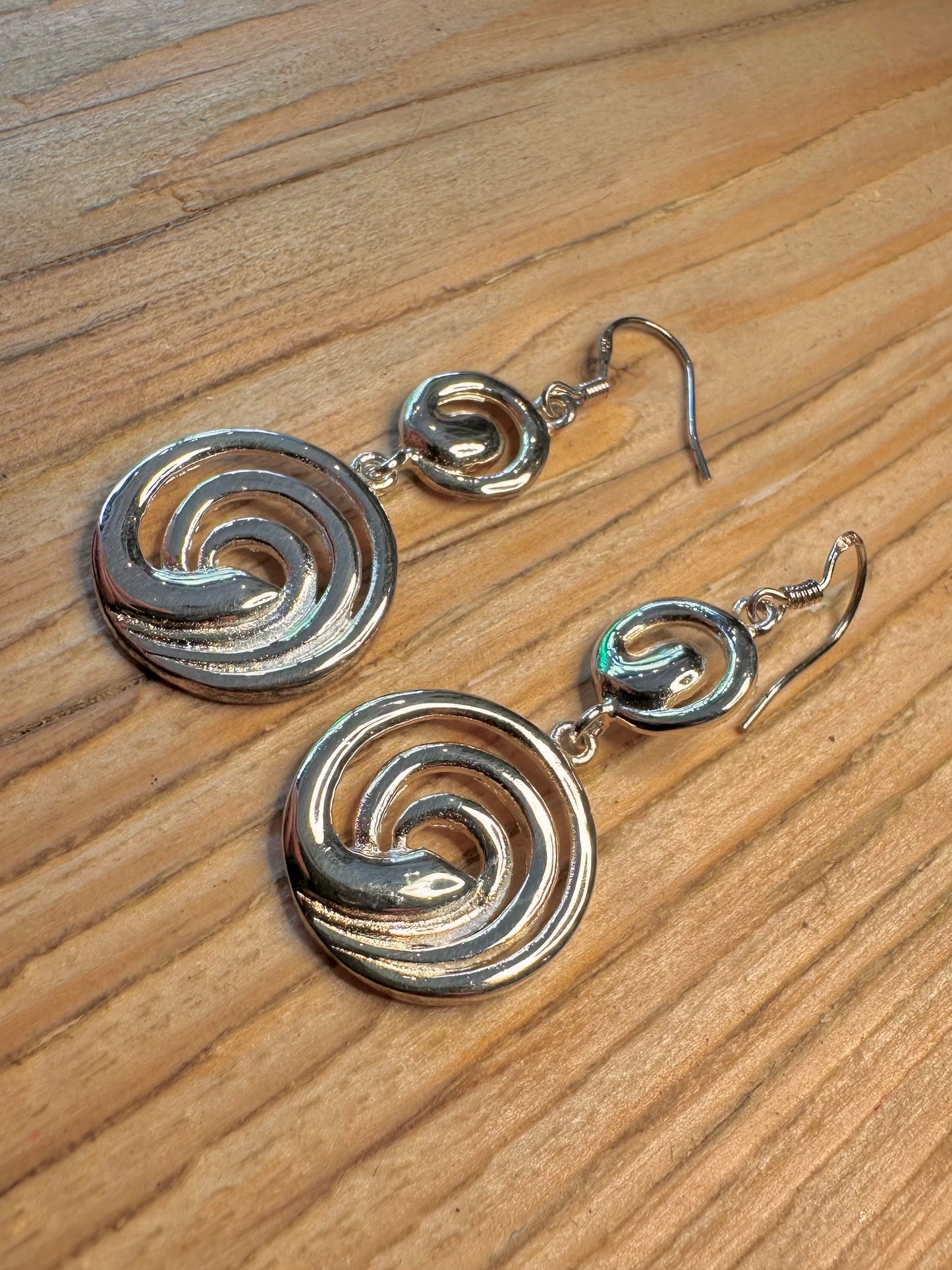 Modernist Swirl Dangle 925 Sterling Silver Earrings