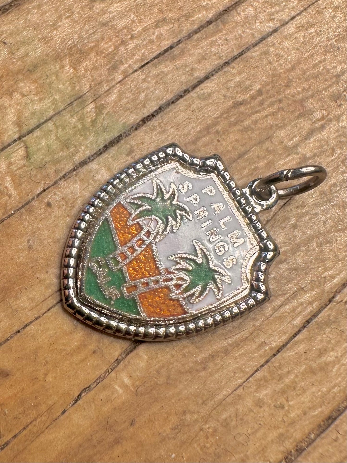 Vintage Enamel Palm Springs Shield 925 Sterling Silver Charm Pendant
