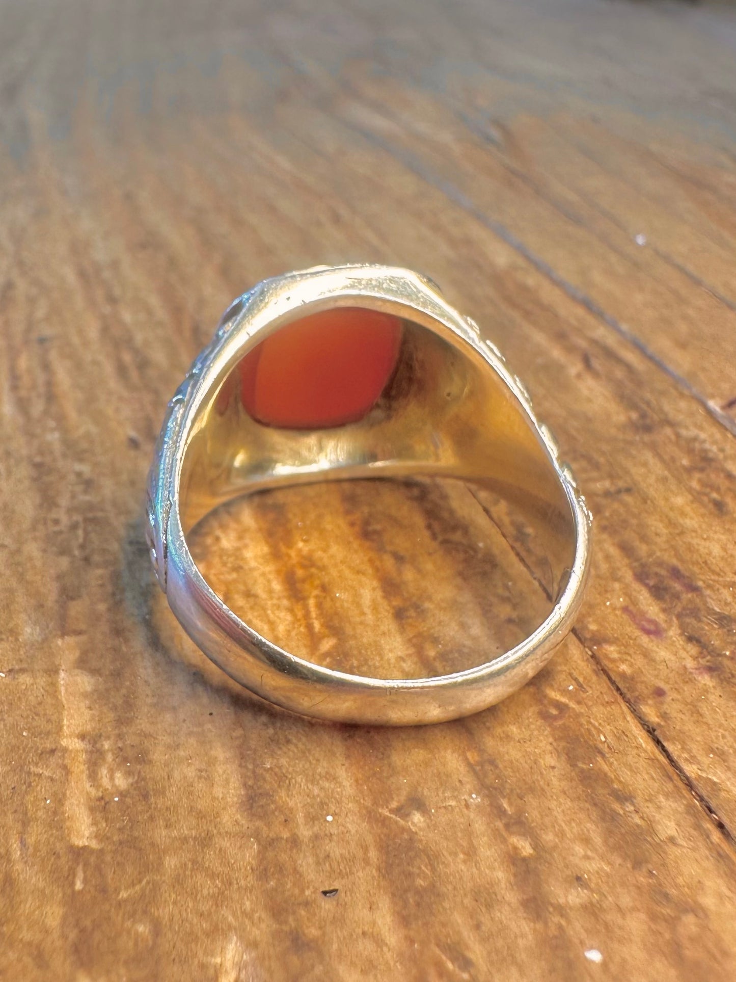 Carnelian Signet Swirl German 830 Silver Size V Ring