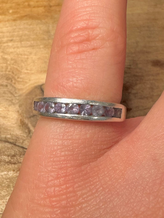 Vintage Purple Blue Stone Band 925 Silver Size M1/2 Ring