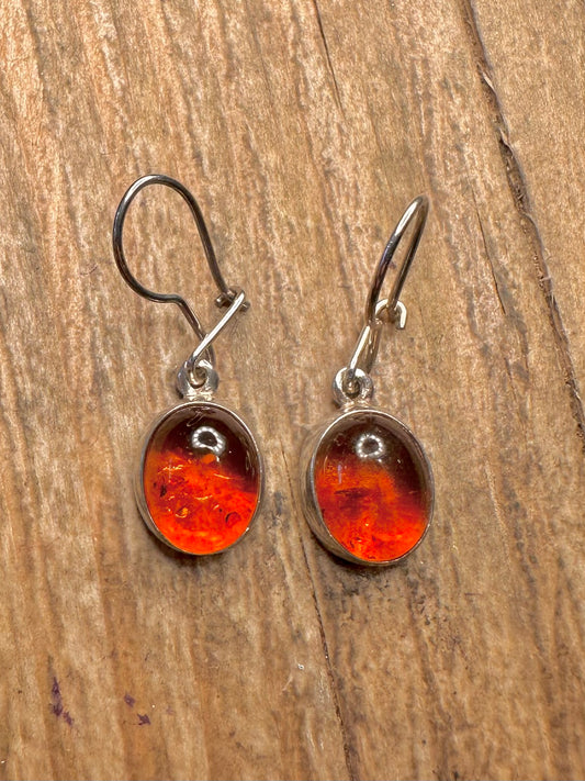 Vintage Amber Circle 925 Sterling Silver Earrings