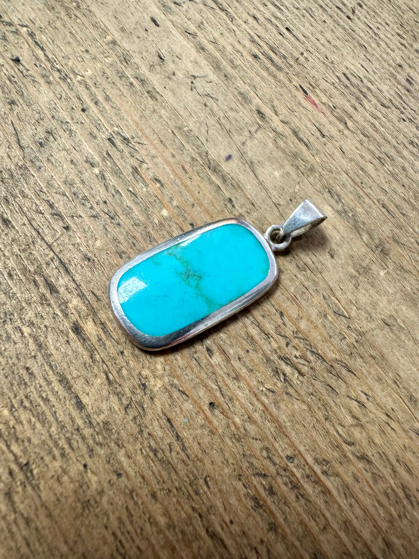 Modernist Turquoise Rectangle 925 Silver Pendant