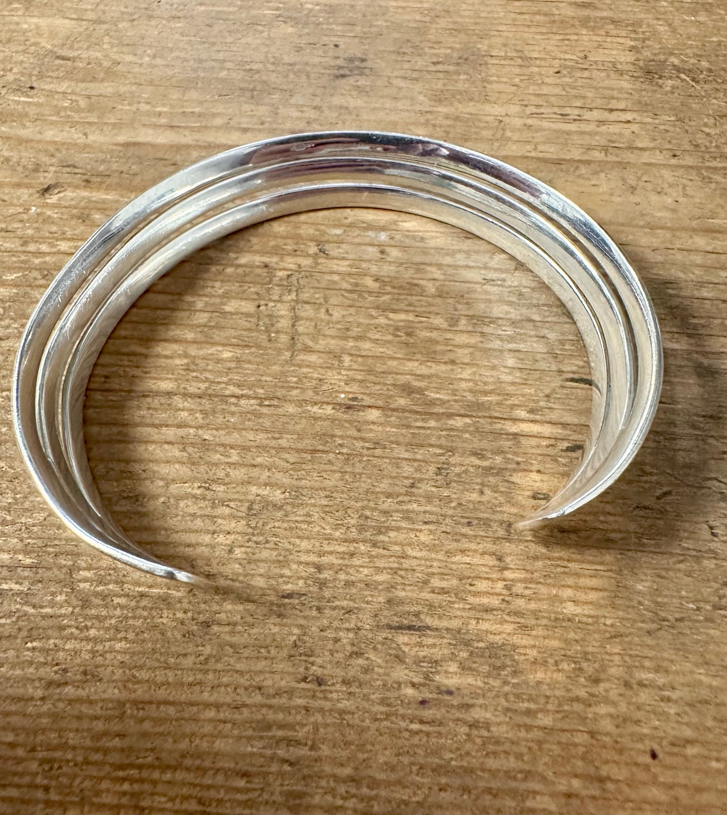 Abstract Three Row Curved Cuff 925 Silver Bangle