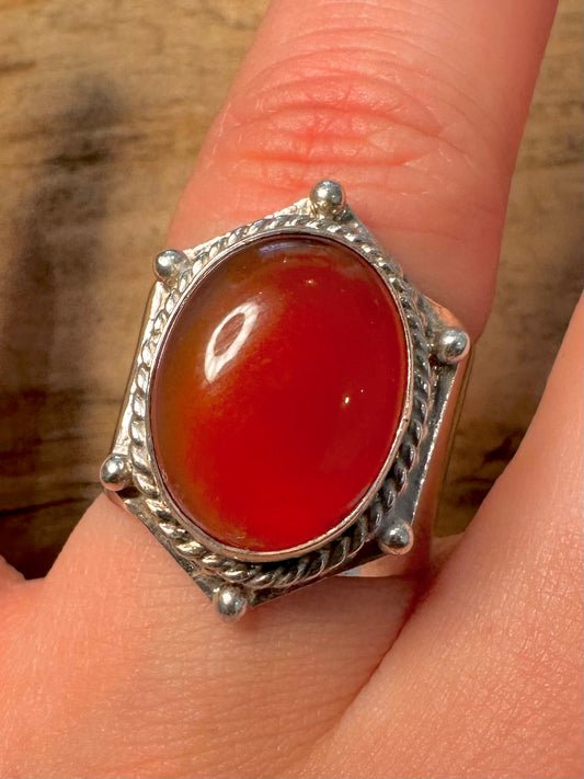 Vintage Boho Carnelian 925 Silver Size Q1/2 Ring