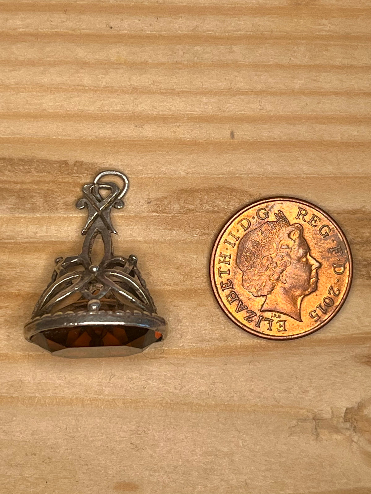 Dark Citrine Ornate Fob 925 Sterling Silver Pendant