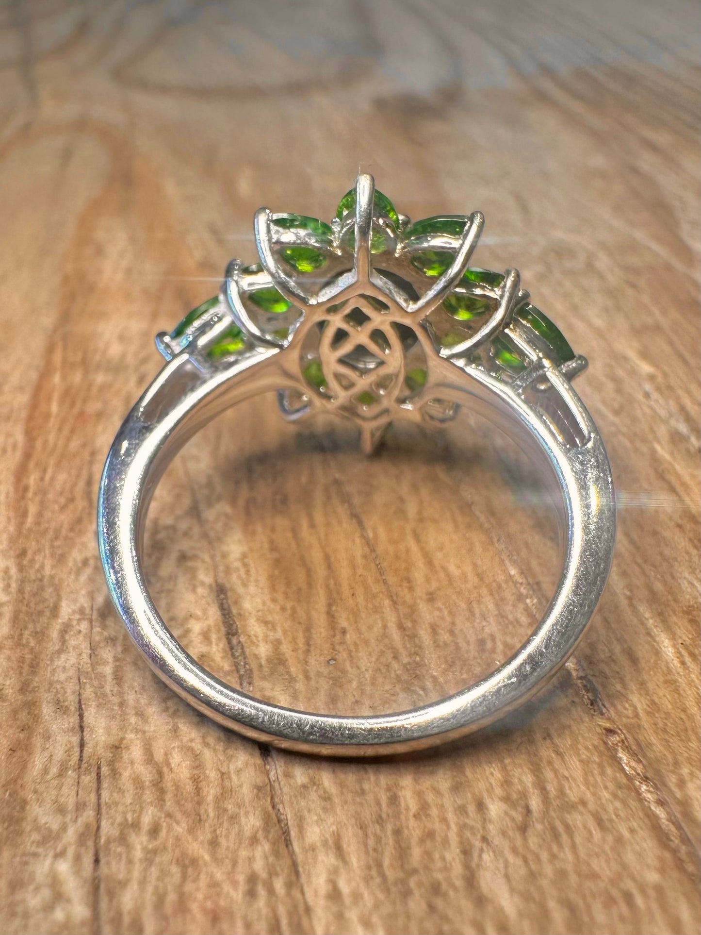 Vintage Dark Simulated Opal and Green Stones 925 Sterling Silver Size S Ring