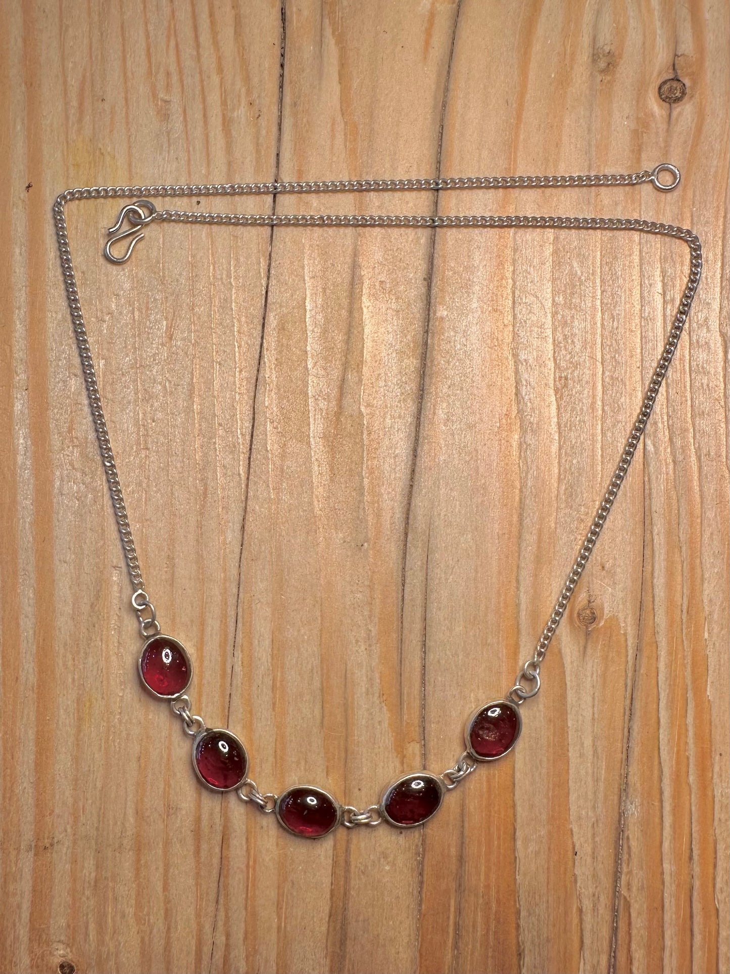 Vintage Garnet Curb Chain 925 Sterling Silver 18 inch Necklace