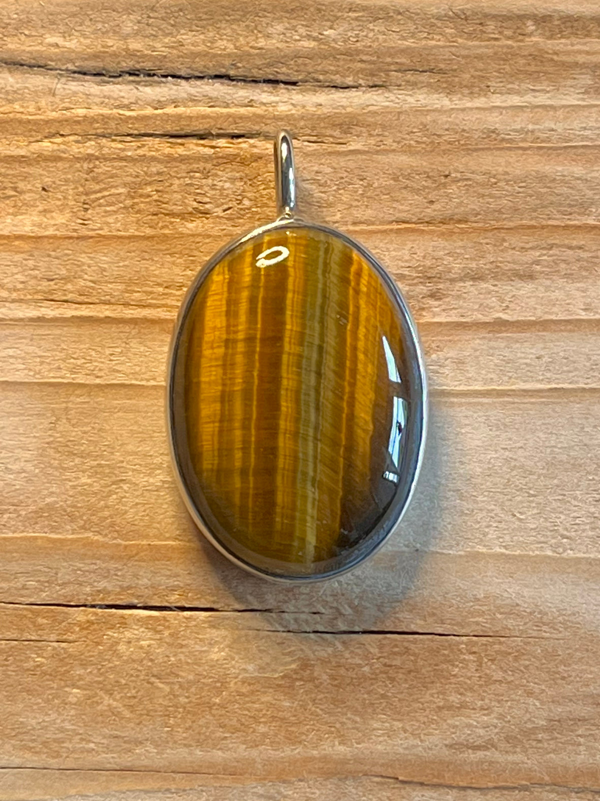 Oval 1953 Tigers Eye Maker ALtd Birmingham 925 Sterling Silver Pendant