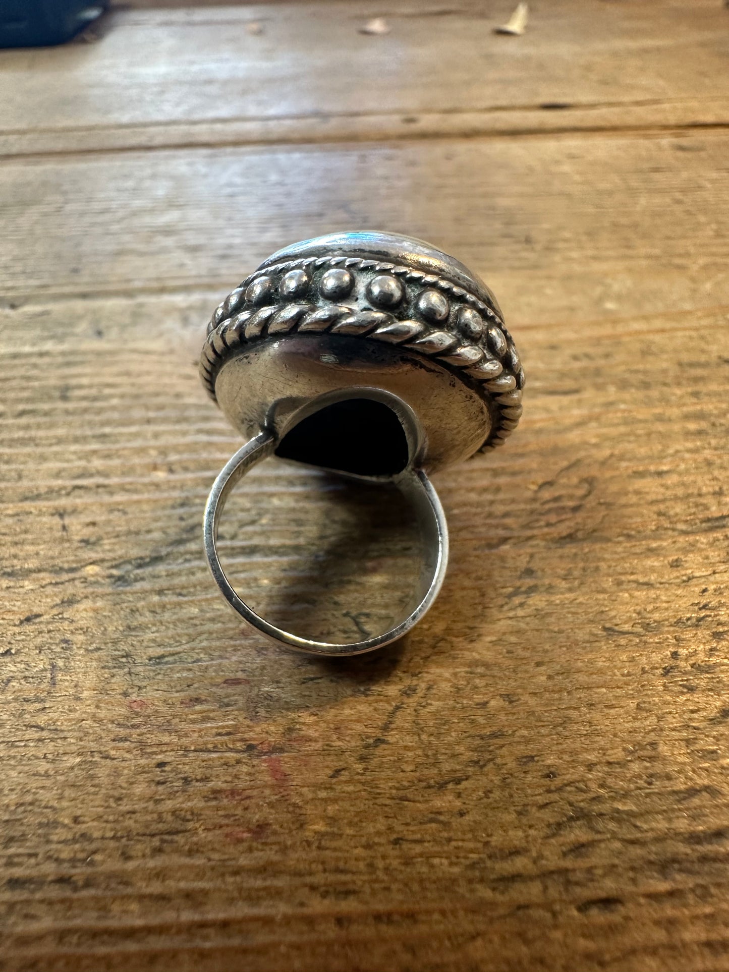 Vintage Large Banded Agate Boho 925 Silver Size K Ring