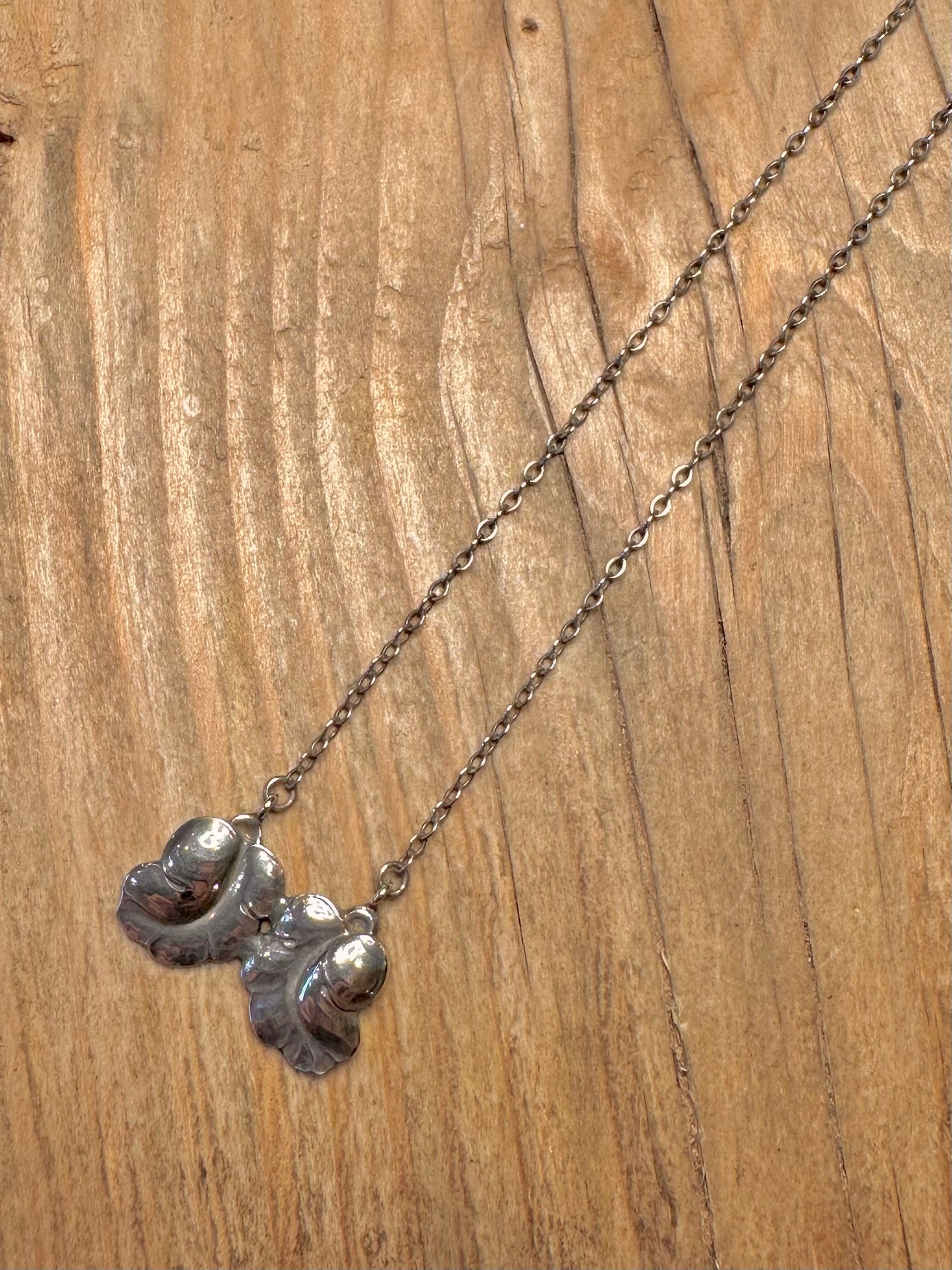 Vintage Georg Jensen Double Leaf 50B Denmark 925 Sterling Silver Necklace