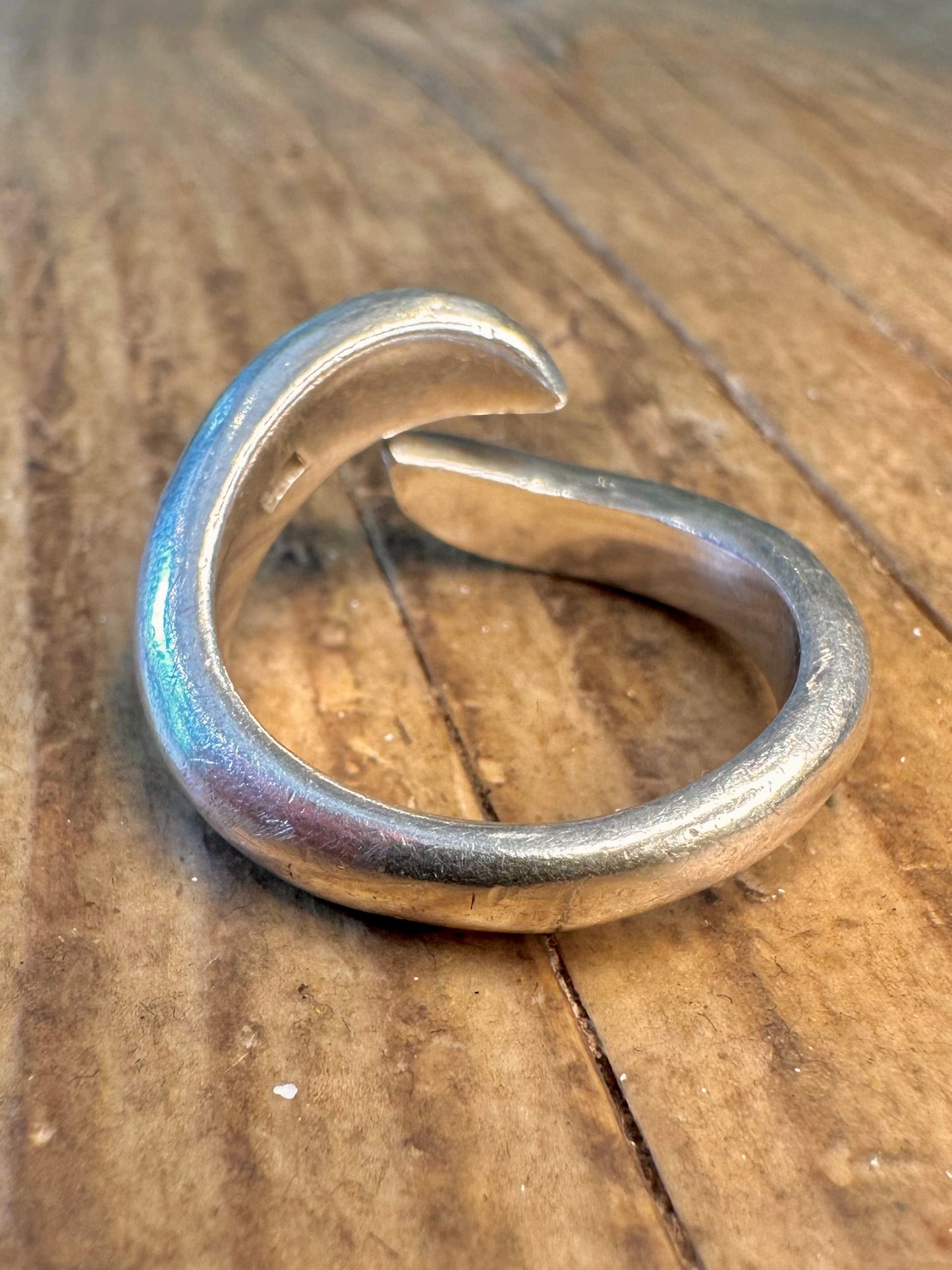 Abstrakter massiver, überlappender Ring aus 925er Sterlingsilber, Größe P