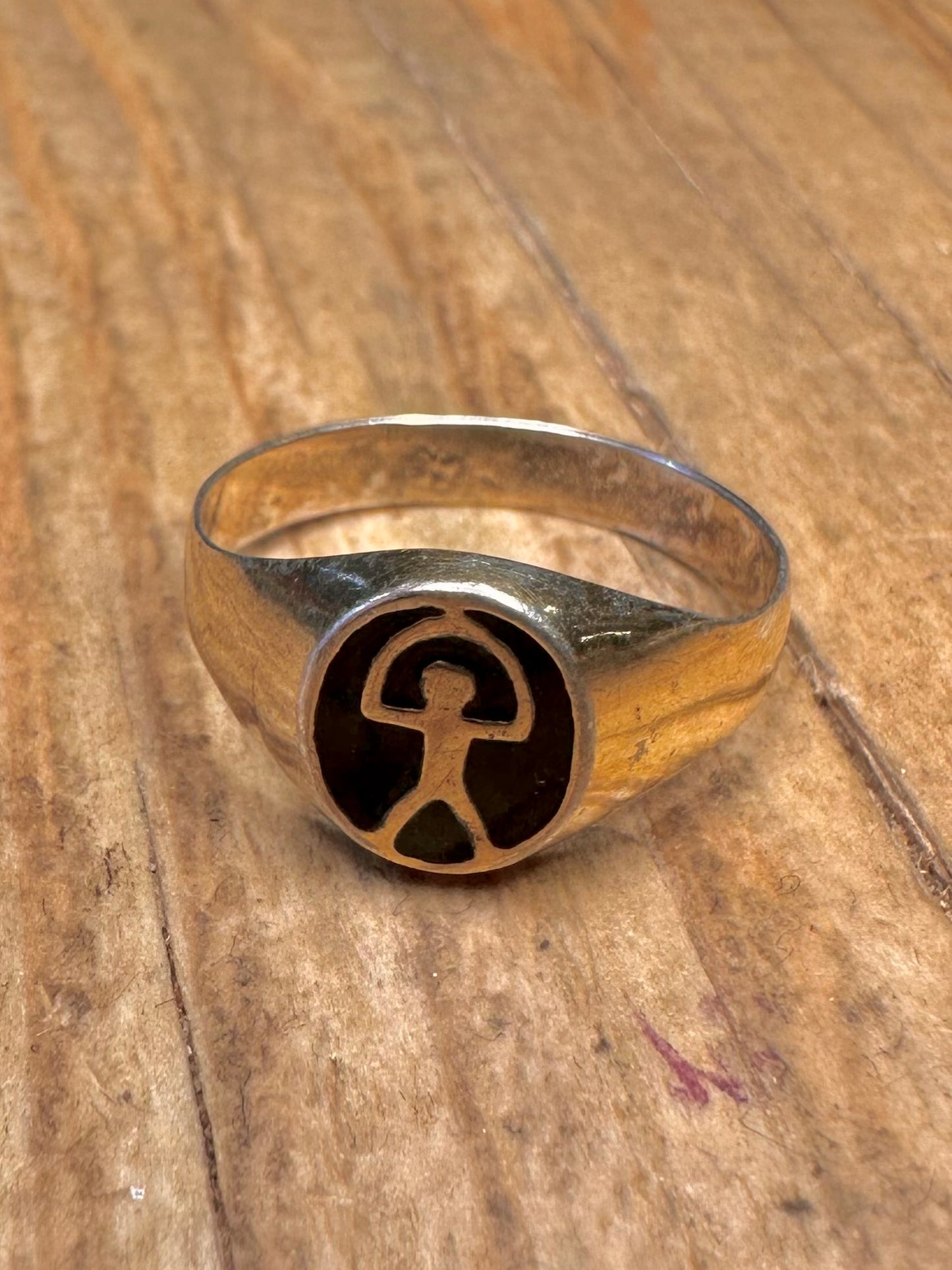 Vintage Indalo Figure Gold on 925 Sterling Silver Size N Ring