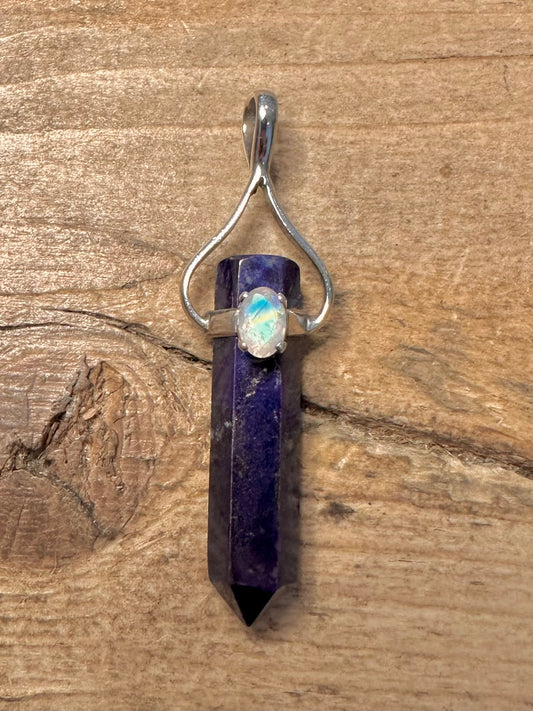 Vintage Lapis And Moonstone Pillar 926 Silver Pendant