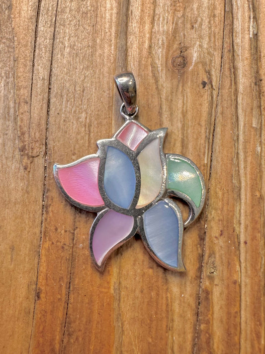 Multi Coloured Mother of Pearl 925 Sterling Silver Pendant
