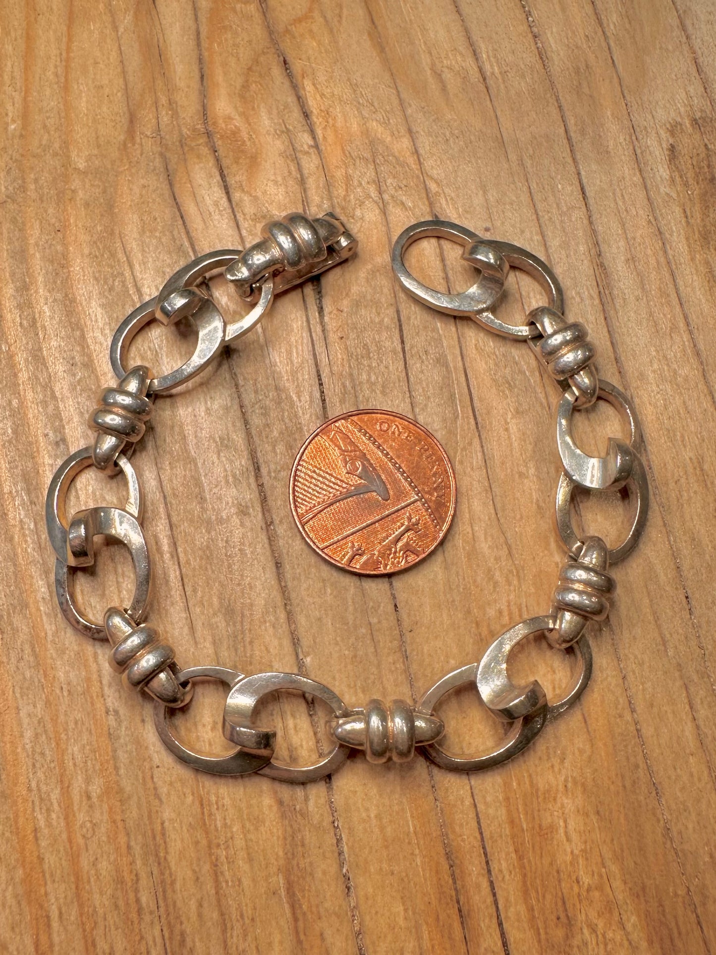 Abstract 1980 Oval Link 925 Sterling Silver 7 inch Bracelet