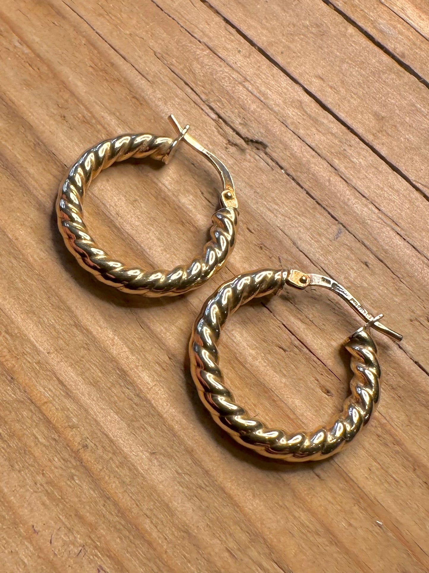 Vintage Twisted Hoops 9ct Gold Bonded 925 Sterling Silver Earrings
