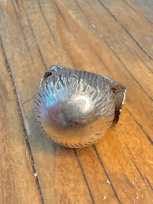 Spherical Textured Swirl Design 925 Sterling Silver Size N Ring