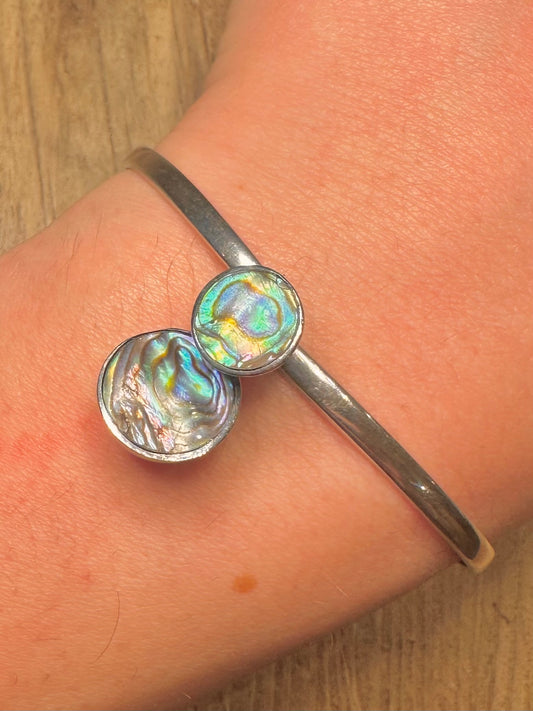 Abstract Abalone Overlapping Clasp 925 Sterling Silver Bangle