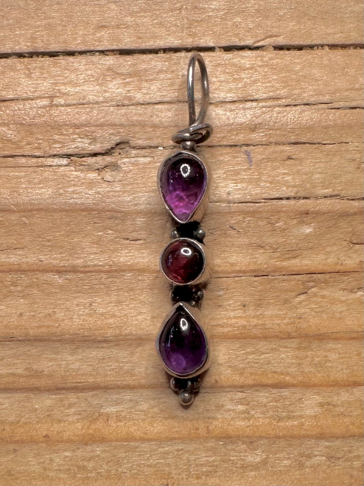 Vintage Amethyst and Garnet 925 Sterling Silver Pendant