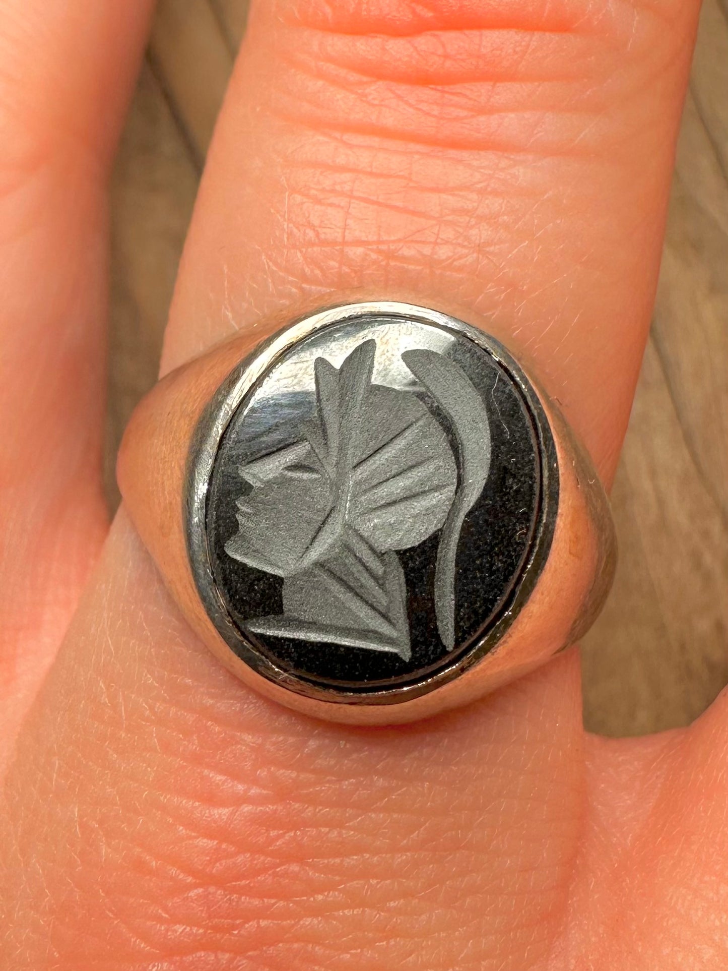 Vintage Intaglio Onyx 925 Sterling Silver Size W Ring