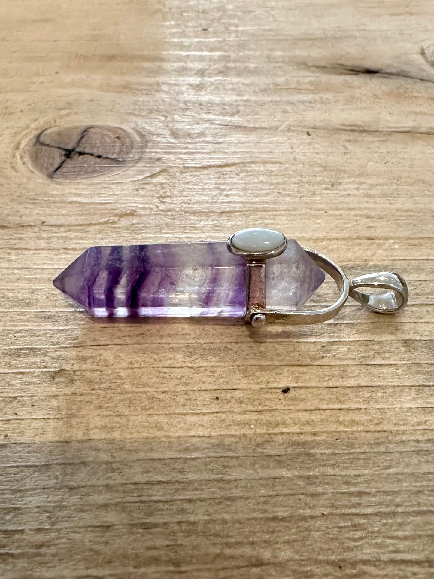 Vintage Fluorite and Opal 925 Silver Pendant