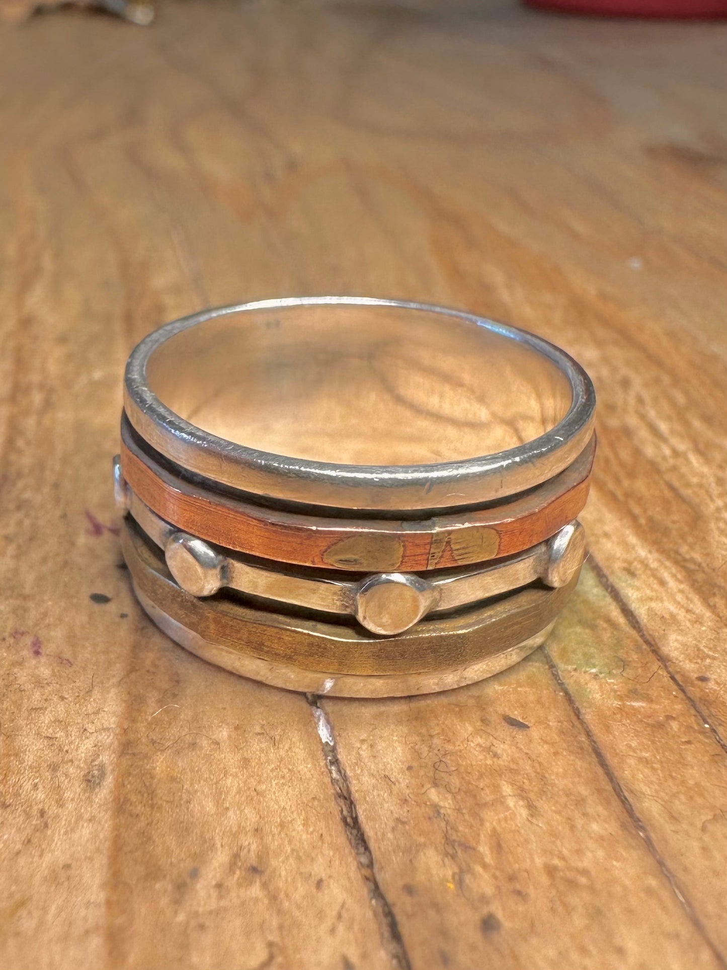 Vintage Copper and Brass Chunky Spinner 925 Sterling Silver Size R1/2 Ring