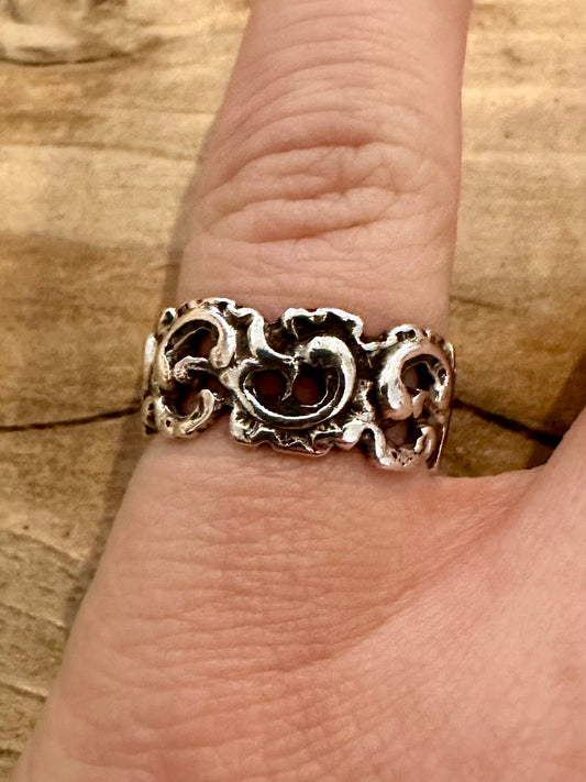 Vintage Filigree Band 925 Silver Size L1/2 Ring