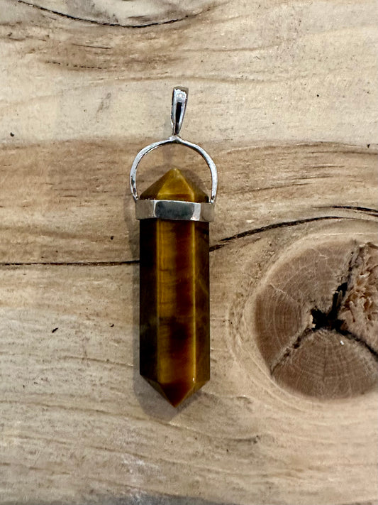 Modern Tigers Eye Pillar 925 Silver Pendant