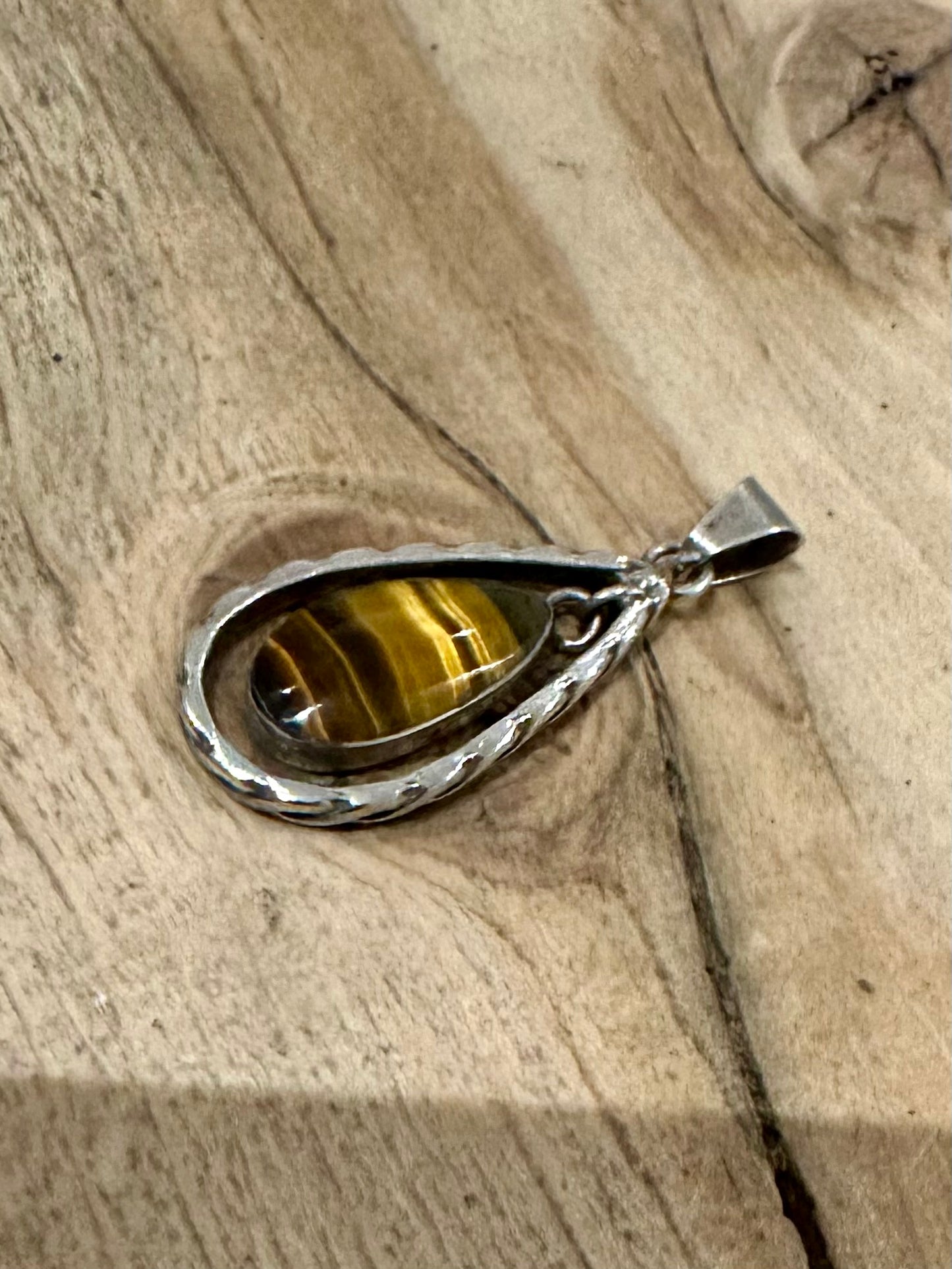 Vintage Tigers Eye Taxco Mexico 925 Silver Pendant