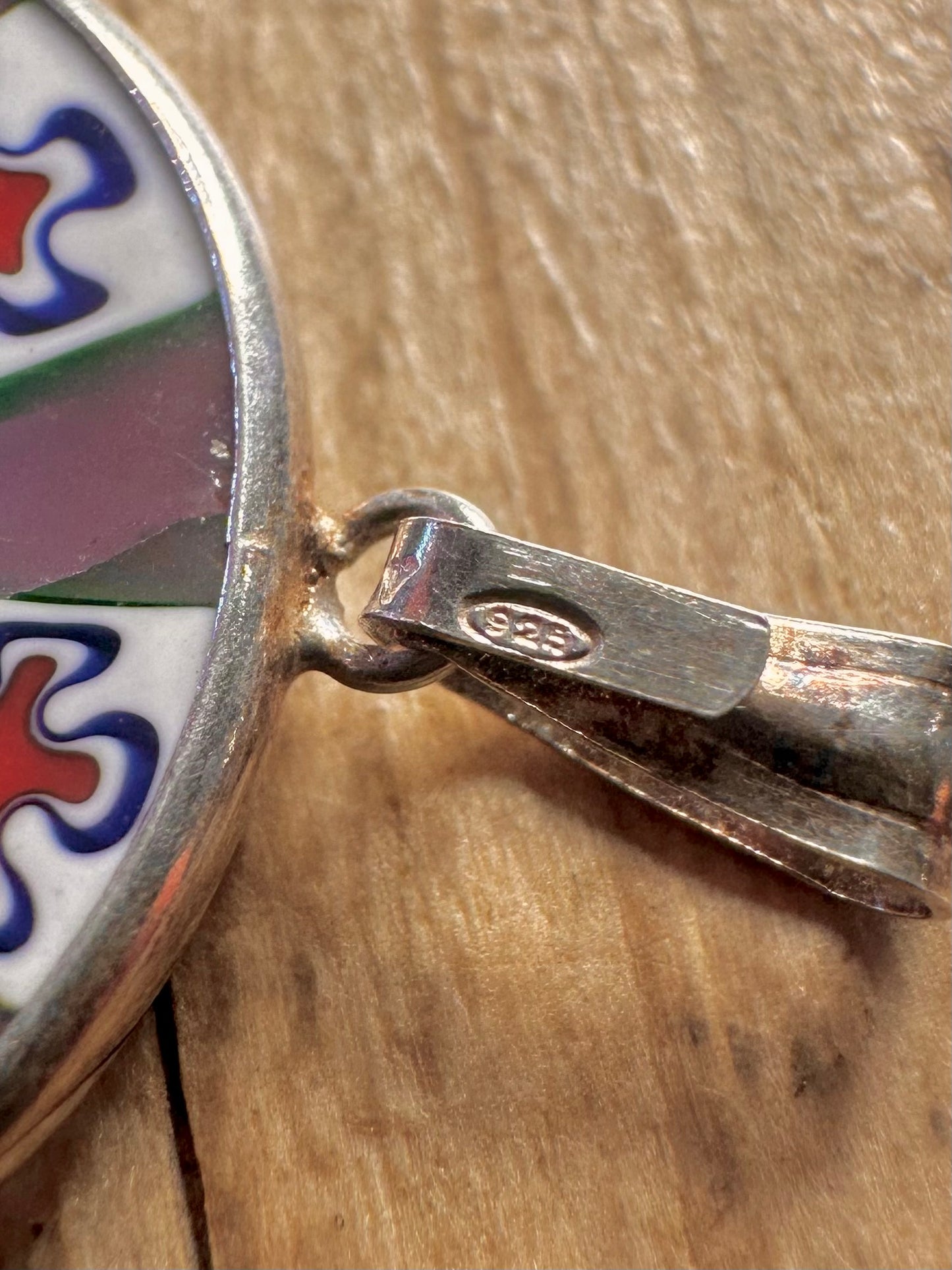 Vintage Murano Glass Millefiori 925 Sterling Silver Pendant