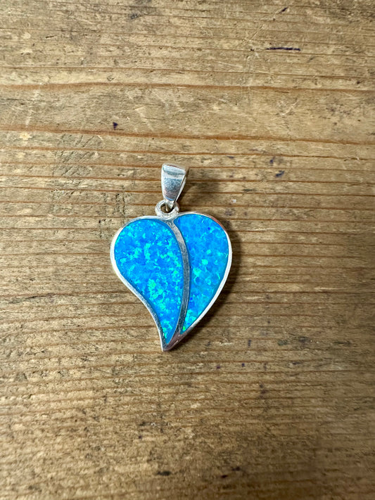 Modernist Blue Opal Heart 925 Pendant