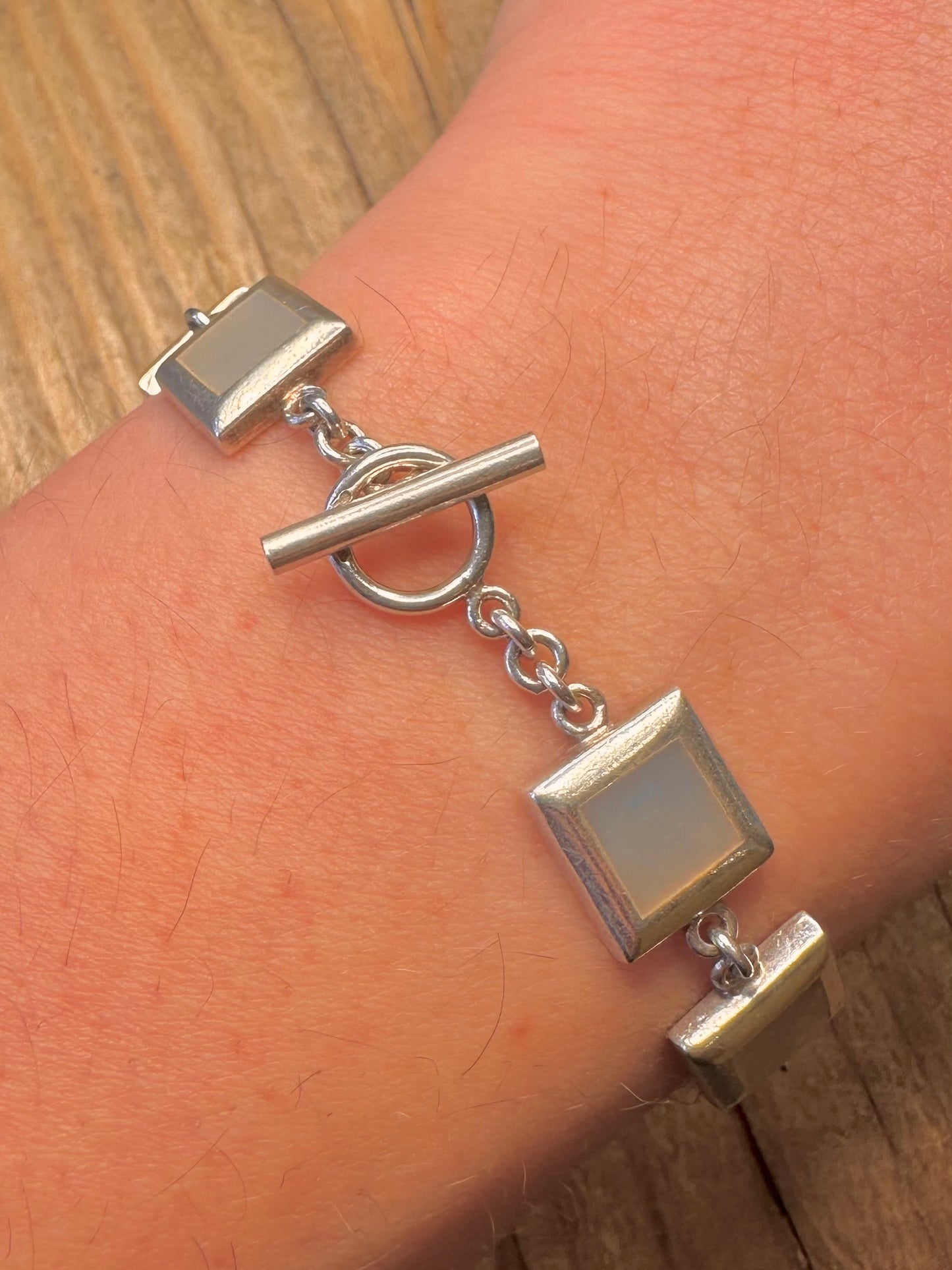 Modernist Mother of Pearl 925 Sterling Silver 7 inch Bracelet