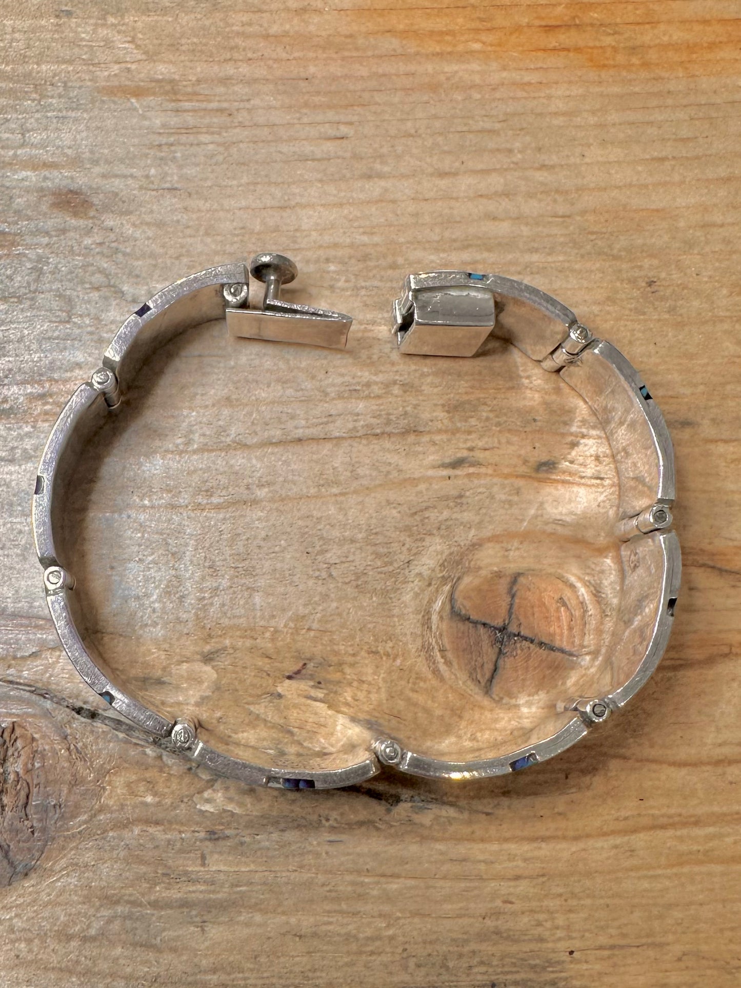 Vintage Turquoise Inlay Mexican 925 Silver 7 inch Bracelet