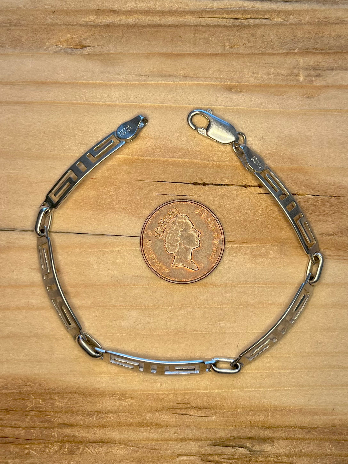 Greek Key Link 925 Mexico Sterling Silver 7.5 Inch Bracelet