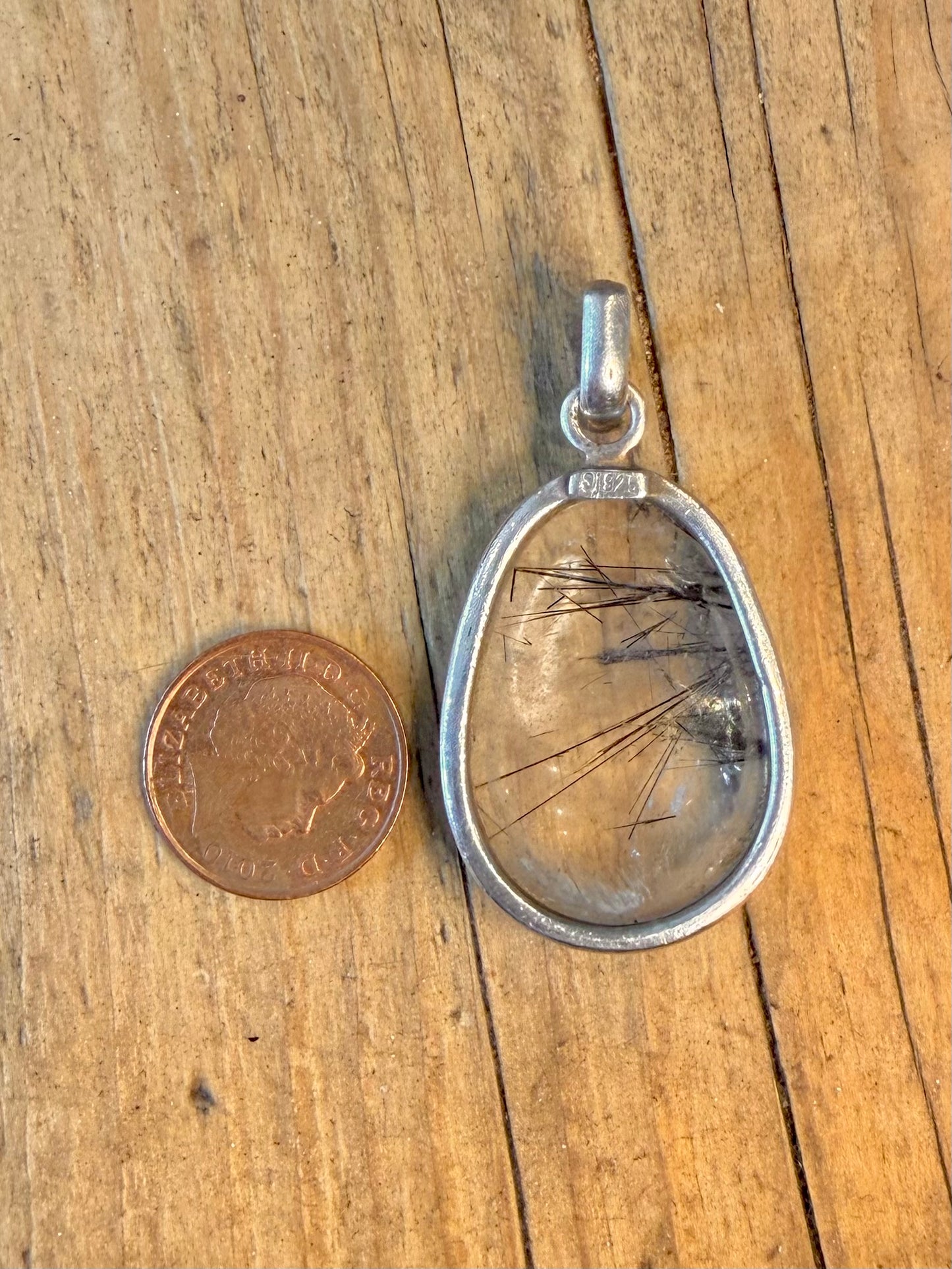 Black Clear Rutilated Quarts 925 Sterling Silver Pendant