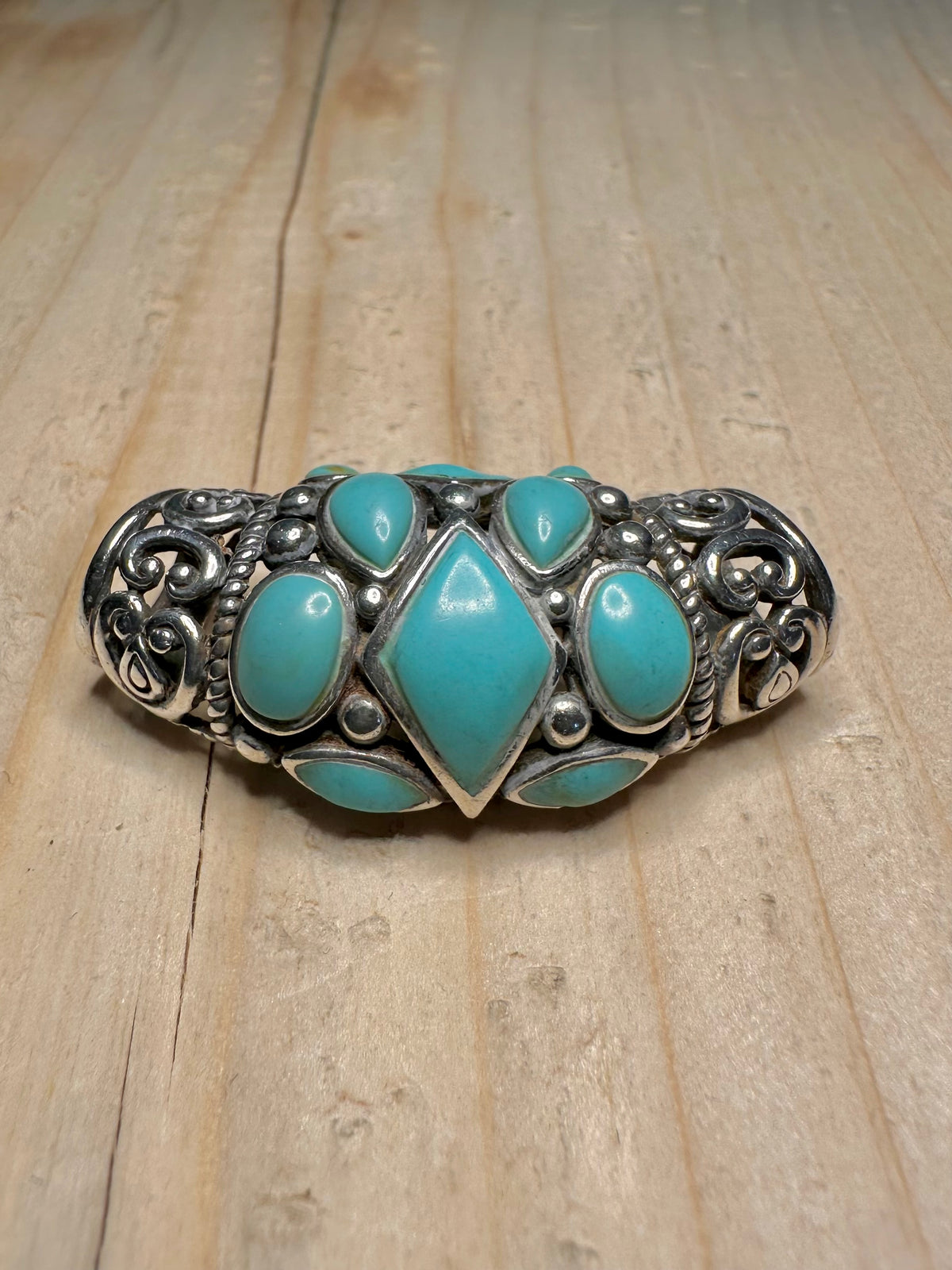 Turquoise Bali Filigree Slide 925 Sterling Silver Pendant