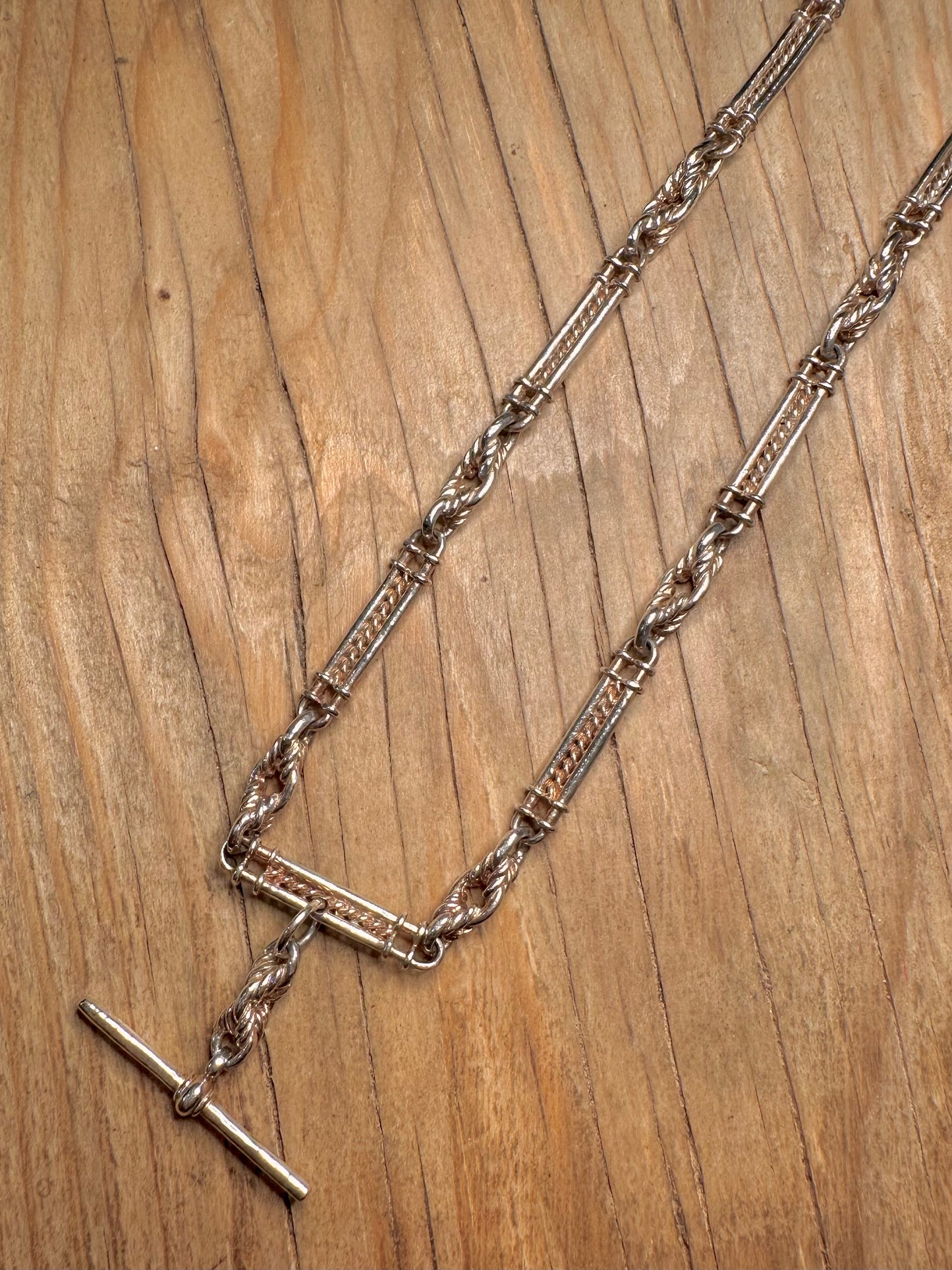 Vintage 1979 Unique Albert Watch Chain Style T Bar 925 Sterling Silver 20 inch Necklace