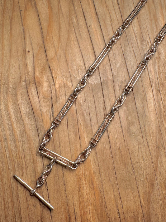 Vintage 1979 Unique Albert Watch Chain Style T Bar 925 Sterling Silver 20 inch Necklace