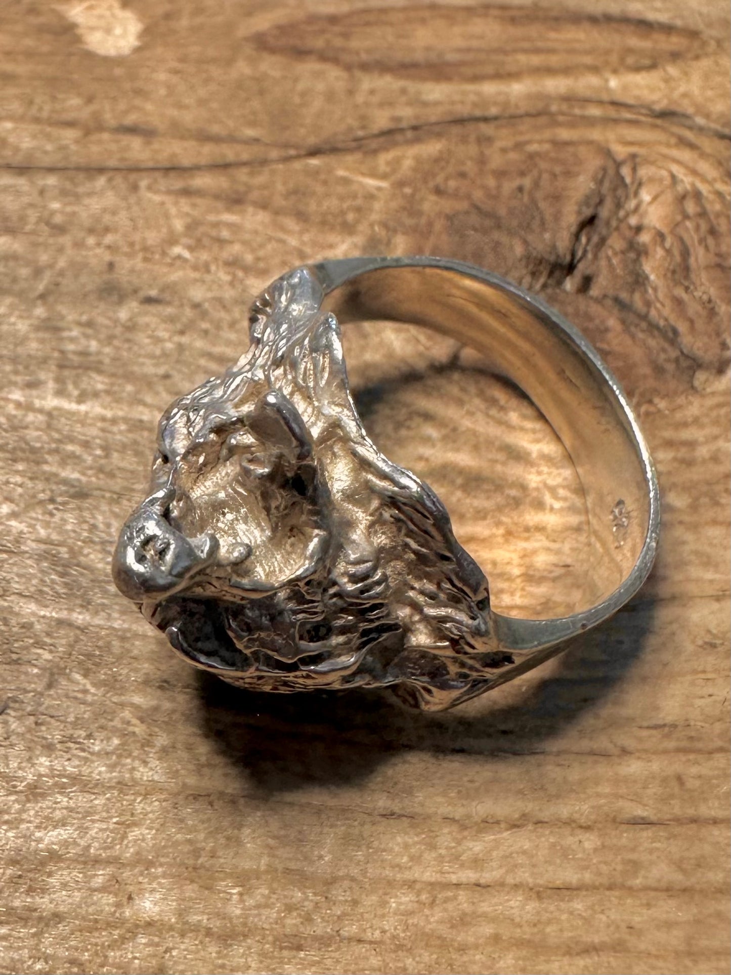 Vintage Wolf Head 925 Silver Size T Ring