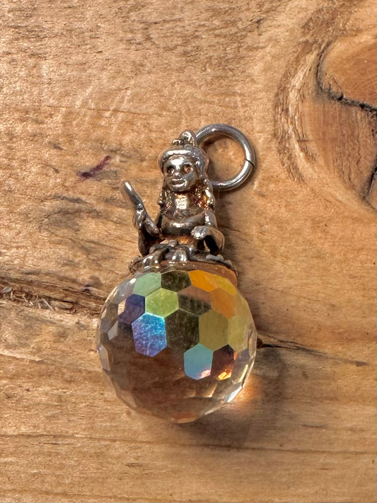 Vintage Girl on Top of Crystal Ball 925 Silver Charm Pendant