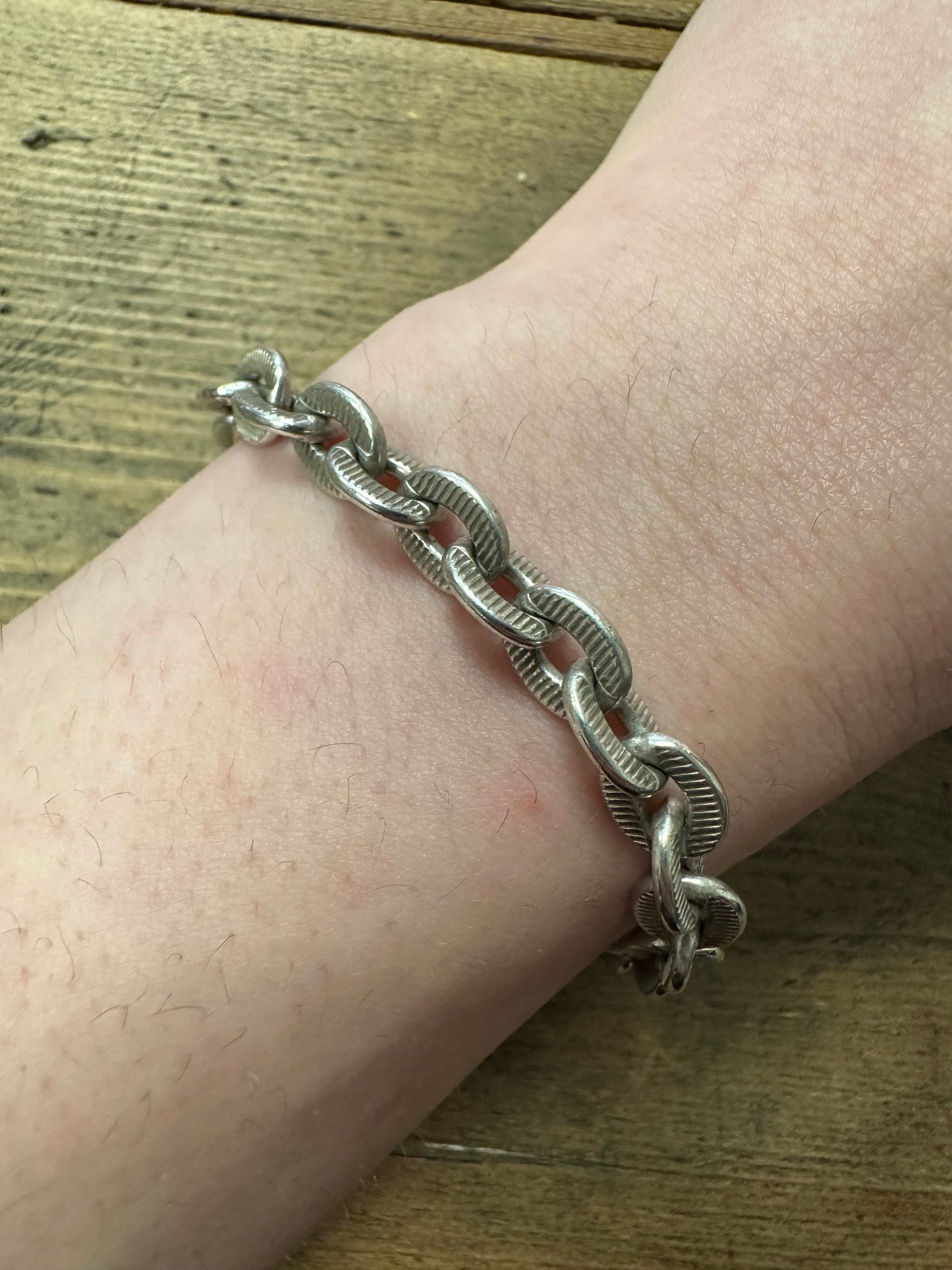 Vintage Textured Cable Chain 925 Silver Bracelet