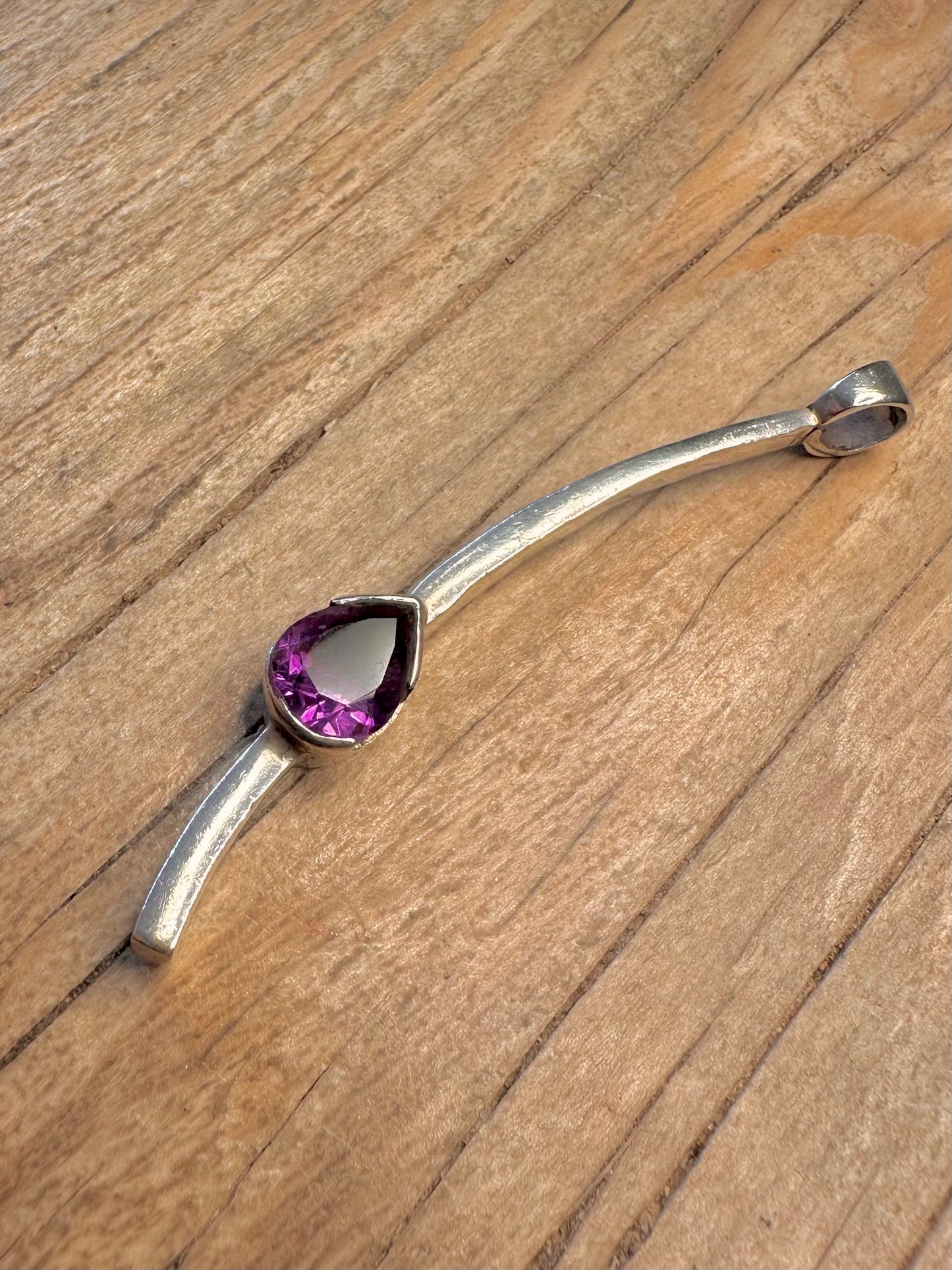 Abstract Amethyst Curved Bar 925 Sterling Silver Pendant