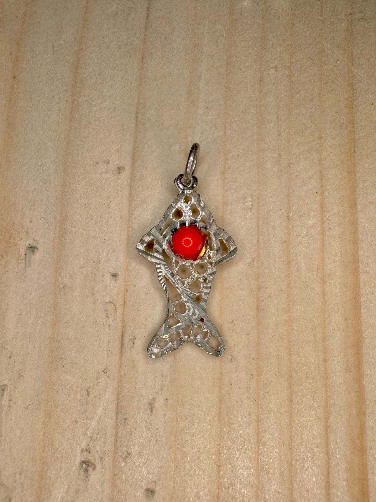 Coral Filigree Fish 925 Sterling Silver Pendant