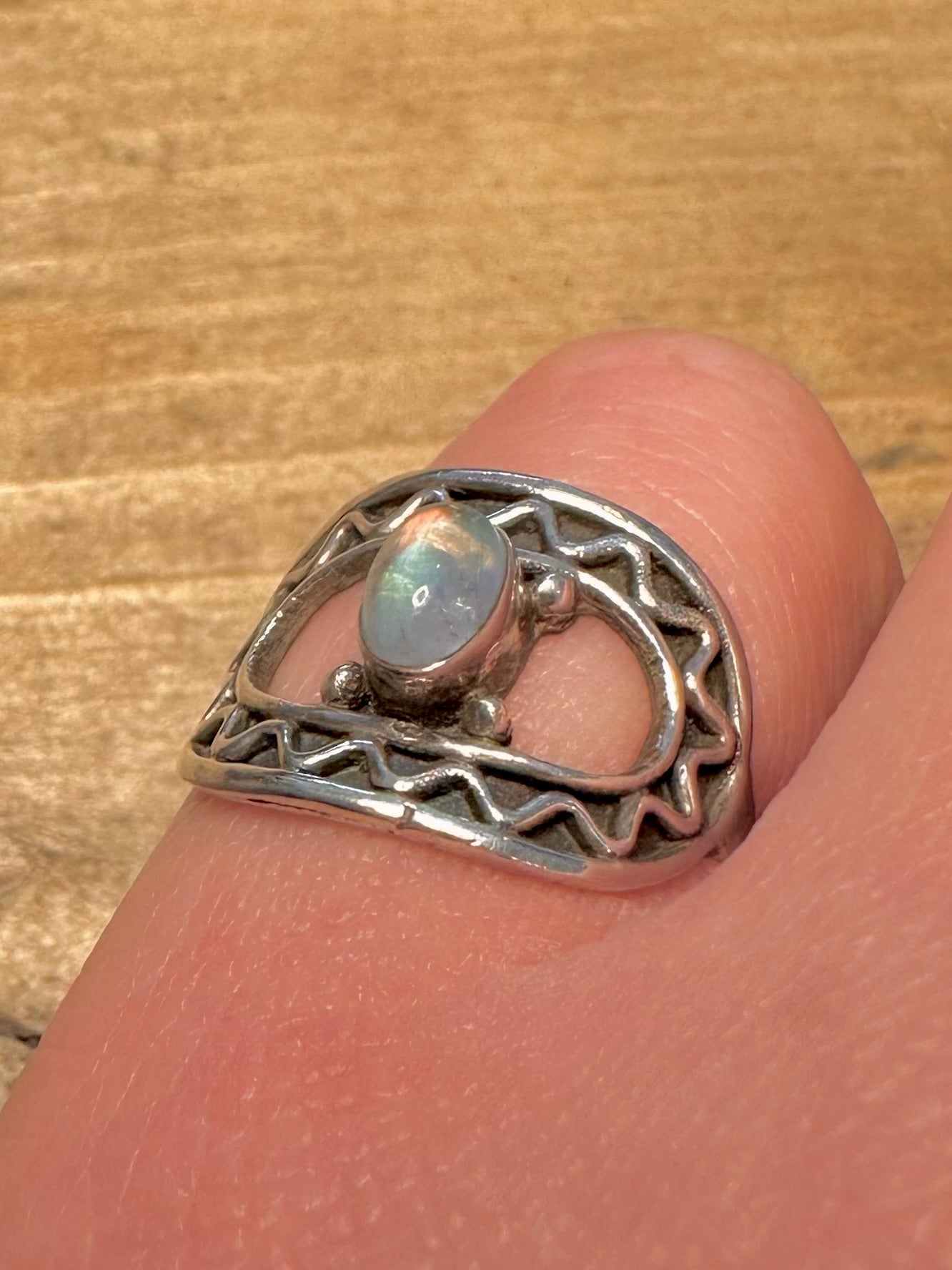 Modern Moonstone Tribal 925 Silver Size M Ring